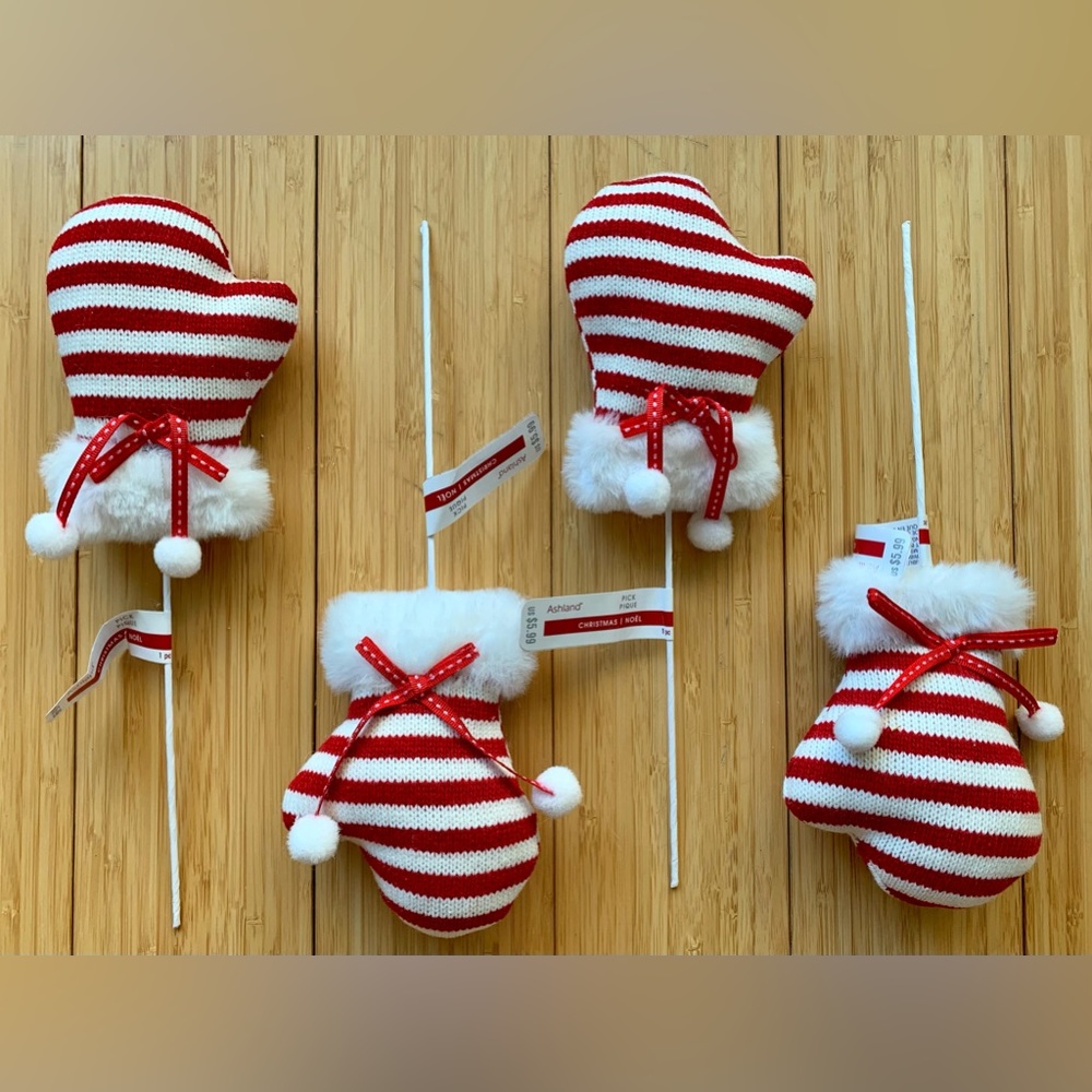 Ashland | Red and White Mittens Holiday Wreath Picks Christmas Decor | Set of 4